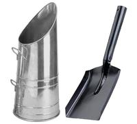 Unibos | Heavy Duty Anthracite 23" Coal Hod, Bucket Silver Coal Scuttle For Fireplace Fire Side With Free Ash Shovel (Silver Hod + Shovel)