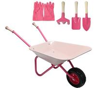 Unibos | Kids Pink Wheelbarrow, Gardening Toys, Metal Frame, Plastic Tray & Rubber Handles For Educational Outdoor Play | Included Accessories Gloves, Hand Trowel, Shovel & Rake (Pink)