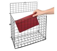 Unibos Large Letterbox Cage Mail Catcher - Heavy Duty Metal Letter Box Guard Basket for Door, Dog Proof Indoor Post Catcher with Flip Lid & Fixings, Easy Install, Black