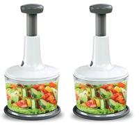 Unibos | Manual Press Food Chopper Pack Of 2 - 8.5 Cup Veg Chopper & Onion Dicer, Hand Push Garlic Mincer, Vegetable Cutter With 3 Stainless Steel Blades, Non-Slip, Easy Clean