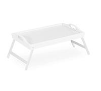 Unibos Natural Bamboo Wood Foldable Legs Multipurpose Breakfast in Bed Serving Lap Raised Edge Tray Laptop Desk Snack Tray (White)