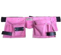 Unibos Professional Pink Leather Tool Belt Double Pouch, Tool Organiser with 11 Pockets for Tools & Small Items, for Work or Ladies Hen Party & Fancy Party