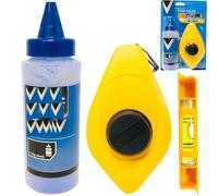 Unibos U&B SET OF X2 Chalk Line 15m String Kit Reel Builders Spirit Level Blue Chalkline Set 50ft (2PACK) Builders Chalk String Kit