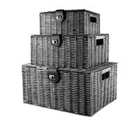 Unibos | Woven Wicker Hamper Basket | Comes with Lid & Lock | Decorative Storage Box | Resin Shelf Storage Baskets | for Organizing Toys, Clothes, Office etc | Insert Handles | Set of 3 |