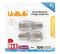 Unibulb 15W E14 Fridge Light Bulb 230V-240V Pygmy SES Incandescent Bulbs 2800K Warm White | Suitable for Salt Lamps, Ovens, Fridges or Freezers | Small Edison Screw Base (2)