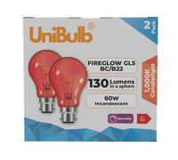 Unibulb B22 Gls 60W 1000K Fireglow Red Light Bulb - Pack Of 2