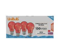 Unibulb B22 Gls 60W 1000K Fireglow Red Light Bulb - Pack Of 4