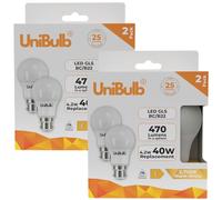 Unibulb BC / B22 / Bayonet LED Light Bulb, GLS, 4.2W, 470lm, Replaces 40W, Warm White 2700K, Non-dimmable, 25yr Lifespan, Pack of 2 (4)