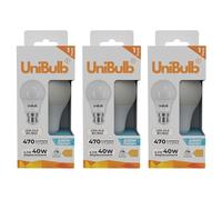 Unibulb BC/Bayonet / B22, 4.2W, 470lm, LED Light Bulbs, 40W Equivalent, Daylight 6500K, Replaces 40W, 180° Wide Beam, Non-dimmable, 25yr Lifespan (3)
