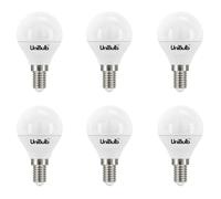 Unibulb E14 Energy Saving LED Light Bulb, Small Edison Screw (SES), 4.2W, 470lm, 40W Equivalent, Daylight 6500K, Golf Ball Bulb, P45, 220-240V, Non-Dimmable, Pack of 6