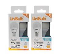 Unibulb E14 Energy Saving LED Light Bulb, Small Edison Screw (SES), 4.2W, 470lm, Replaces 40W, Daylight 6500K, Golf Ball Bulb, P45, 220-240V, Non-Dimmable, 25,000hr lifespan (2)