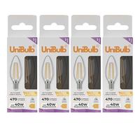 Unibulb E14 Filament LED Candle Light Bulb, 470lm, 4W, 2700K (Warm White), Replaces 40W, Small Edison Screw (SES), Non-dimmable, 25yr Lifespan (4)