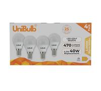 Unibulb E14 LED Light Bulb, Small Edison Screw (SES) 4.2W 470lm, 40W Equivalent, Warm White 3000K, Golf Ball Bulb (P45), Energy Saving LED, 220-240V, Non-Dimmable, 25yr lifespan, Pack of 4