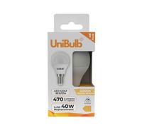 Unibulb E14 LED Light Bulb, Small Edison Screw (SES), 4.2W, 470lm, Replaces 40W, Warm White 3000K, Golf Ball Bulb (P45), Energy Saving LED, 220-240V, Non-Dimmable, 25,000hr lifespan (1)