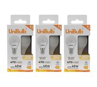 Unibulb E14 LED Light Bulb, Small Edison Screw (SES), 4.2W, 470lm, Replaces 40W, Warm White 3000K, Golf Ball Bulb (P45), Energy Saving LED, 220-240V, Non-Dimmable, 25,000hr lifespan, Pack of 3
