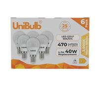Unibulb E14 LED Light Bulb, Small Edison Screw (SES), 4.2W, 470lm, Replaces 40W, Warm White 3000K, Golf Ball Bulb (P45), Energy Saving LED, 220-240V, Non-Dimmable, 25,000hr lifespan (6)