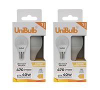 Unibulb E14 LED Light Bulb, Small Edison Screw (SES) 4.2W 470lm, Replaces 40W, Warm White 3000K, Golf Ball Bulb (P45), Energy Saving LED, 220-240V, Non-Dimmable, 25yr lifespan (2)
