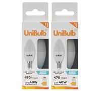 Unibulb E14 SES LED Candle Bulbs, 470 Lumens, Daylight 6500K, 4.2W, 40W Equivalent/Replacement, 25,000hr lifespan (2)