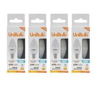 Unibulb E14 SES LED Candle Bulbs, 470 Lumens, Daylight 6500K, 4.2W 40W Equivalent/Replacement, 25,000hr lifespan, Pack of 4