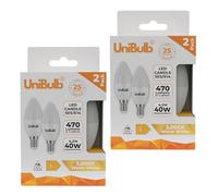 Unibulb E14 SES LED Candle Bulbs, 470 Lumens, Warm White 2700K, 4.2W, Replaces 40W, 25yr Lifespan (4)