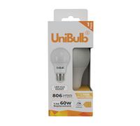 Unibulb E27 Edison Screw (ES) 7.3W LED Light Bulb, 806 Lumens, 2700K Warm White, Replaces 60W, Non-Dimmable, 25yr Lifespan (1)