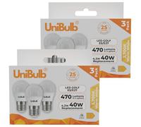 Unibulb E27 Edison Screw (ES) LED Golf Ball Light Bulb, 470 Lumens, 4.2W, 2700K Warm White, Replaces 40W, Non-Dimmable, 25yr Lifespan (6)