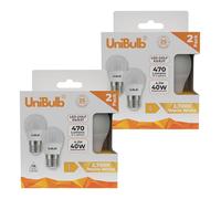 Unibulb E27 Edison Screw (ES) LED Golf Ball Light Bulb, 470 Lumens, 4.2W, 2700K Warm White, Replaces 40W, Non-Dimmable, 25yr Lifespan (4)