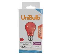 Unibulb Fireglow Red Light Bulb, 60W, GLS B22 Bayonet, 130 Lumens, 1000K Candlelight, Dimmable, Pack of 1