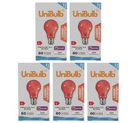 Unibulb Fireglow Red Light Bulbs, 40W, GLS B22 BC Bayonet, 1000K Candlelight, Dimmable, Pack of 5