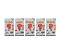Unibulb Fireglow Red Light Bulbs, 60W, GLS B22 Bayonet, 1000K Candlelight, Dimmable, Pack of 5