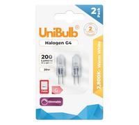 Unibulb G4 Halogen Capsule Light Bulb, 200 lumens, 20W, 2 Pin Base, 2800K (Warm White), 300℃ Heat Tolerant for Oven/Microwave, Dimmable, 2yr Lifespan (2)