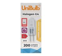 Unibulb G4 Halogen Capsule Light Bulb, 200 lumens, 20W, 2 Pin Base, 2800K (Warm White), 300℃ Heat Tolerant for Oven/Microwave, Dimmable, 2yr Lifespan (1)