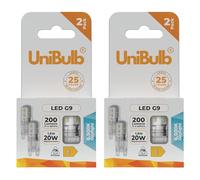 Unibulb G9 LED Capsule Light Bulbs, 200 Lumens, 1.8W (20W Halogen Equivalent), Daylight (6500k), 220-240V, Bi-Pin Base Energy Saving, T3, 25,000hr Lifespan, Pack of 4