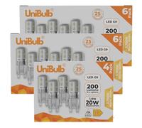 Unibulb G9 LED Light Bulbs, 200 Lumens, 1.8W (20W Halogen Equivalent), Warm White (2700k), 220-240V, Bi-Pin Base Energy Saving, T3, 25,000hr lifespan (16)