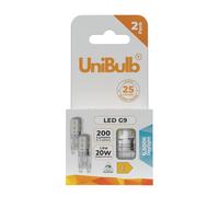 Unibulb G9 LED Light Capsule Bulbs, 200 Lumens, 1.8W (20W Halogen Equivalent), Daylight (6500k), 220-240V, Bi-Pin Base Energy Saving, T3, 25,000hr Lifespan, Pack of 2