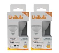Unibulb GU5.3 MR16 3.4W Energy Efficient LED Spotlight Downlight Ceiling Light Bulb, 345 Lumens, 4000K Cool White, 35W Equivalent, 25,000hr Lifespan, 12V, Non-Dimmable (2)