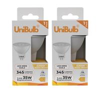 Unibulb GU5.3 MR16 3.4W (Replaces 35W), Energy Efficient LED Spotlight Downlight Ceiling Light Bulb, 345 Lumens, 3000K Warm White, 35W Equivalent, 12v, 25,000hr Lifespan, Non-Dimmable (2)