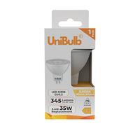 Unibulb GU5.3 MR16 3.4W (Replaces 35W), Energy Efficient LED Spotlight Downlight Ceiling Light Bulb, 345 Lumens, 3000K Warm White, 35W Equivalent, 25,000hr Life, Non-Dimmable, Pack of 1