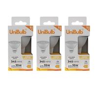 Unibulb GU5.3 MR16 3.4W (Replaces 35W), Energy Efficient LED Spotlight Downlight Ceiling Light Bulb, 345 Lumens, 3000K Warm White, 35W Equivalent, 12v, 25,000hr Lifespan, Non-Dimmable (3)