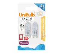 Unibulb Halogen G9 300℃ Heat Tolerant Chandelier/Oven/Microwave Capsule Light Bulb 180lm 25W 2800K (Warm White), 2000hr Life, Pack of 2