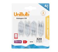 Unibulb Halogen G9 300℃ Heat Tolerant Chandelier/Oven/Microwave Capsule Light Bulb 320lm 40W 2800K (Warm White), 2000hr Life, Pack of 4