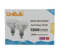 UniBulb Infra-Red Heater Lamp Bulb E27 1300lm 250W 2700K - Pack of 2