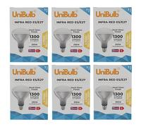 Unibulb Infra-Red Heater Lamp E27 Edison Screw (ES) 1300 Lumens 250W Heat Lamp Light Bulb, 2700k Warm White, Hard Glass Finish, Dimmable (6)