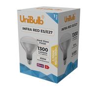 Unibulb Infra-Red Heater Lamp E27 Edison Screw (ES), 1300 Lumens, 250W Heat Lamp Light Bulb, 2700k Warm White, Hard Glass Finish, Dimmable, Box of 1