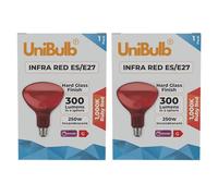 Unibulb Infra-Red Heater Lamp E27 (ES) 300 Lumens, 250W Heat Lamp Light Bulb, Ruby Red Finish, 1000k Candlelight, Hard Glass, Edison Screw, Dimmable (2)