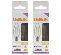 Unibulb Led Filament Candle E14 (Ses) 470Lm 4W (Replaces 40W) 2700K (Warm White) Light Bulb - Box Of 2