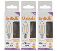 Unibulb Led Filament Candle E14 (Ses) 470Lm 4W (Replaces 40W) 2700K (Warm White) Light Bulb - Box Of 3