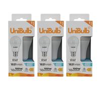 Unibulb Led Gls B22 Bayonet Cap (Bc) 1521Lm 12.6W (Replaces 100W) 6500K (Daylight) Light Bulb - Pack Of 3