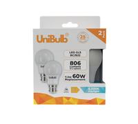 Unibulb Led Gls B22 Bayonet Cap (Bc) 806Lm 7.3W (Replaces 60W) 6500K (Daylight) Light Bulb - Pack Of 2