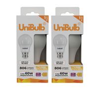Unibulb Led Gls B22 (Bc) 806Lm 7.3W (Replaces 60W) 2700K (Warm White) Dimmable Light Bulb - Pack Of 2